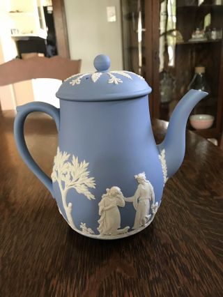 Vintage Wedgwood Jasperware Blue White Teapot 7h X 8w