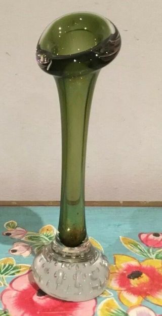 Vintage Green Murano Glass Controlled Bubble Vase
