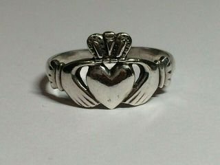 Vintage Solid Sterling Silver Irish Hallmarked Celtic Claddagh Ring,  Size V,