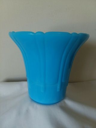 Vintage Akro Agate 307 Blue Turquoise Glass Vase Planter Rib & Flute