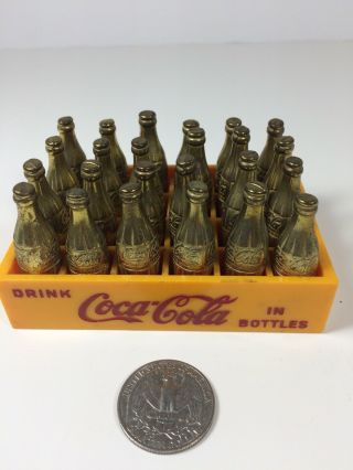 Vintage Miniature Plastic Coca Cola Coke Case With 24 Gold Coke Bottles