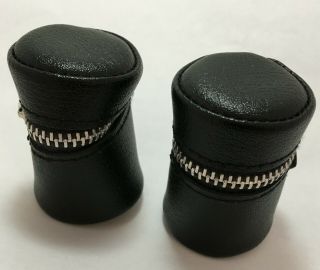 Set Of 2 Black Faux Leather 35mm Film Canister Case Holders W/ Zippers & Straps