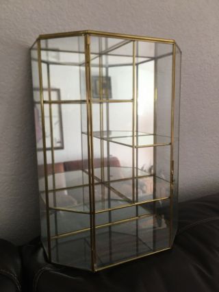 Vintage Miniture Wall Curio Cabinet Display Case Brass And Mirror