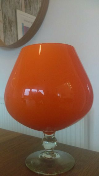 ORANGE cased glass vase vintage retro goblet brandy vase 1970 ' s 5