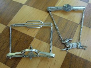 Vintage Miniature Bear Trap Tie Clip & Blackduck Deer Stag Tie Clip