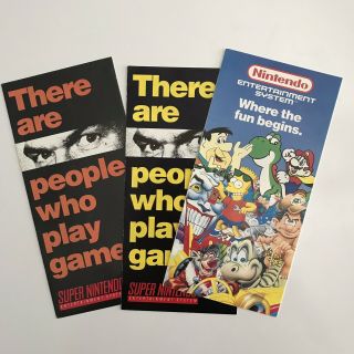 3x Vintage Nintendo Nes & Snes Promo Leaflets - 1990s Games Advertising Flyers