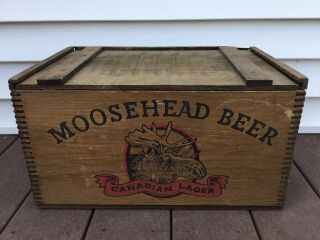 Vintage Moosehead Beer Bottle Canadian Lager Wooden Crate Dovetailed Brewery Box