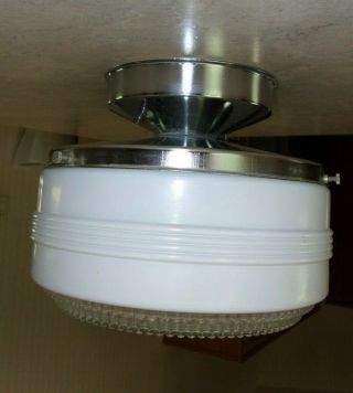 Vtg Light Fixture Atomic Art Deco Mid Century Kitchen Bath Ceiling Glass Shade