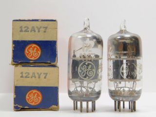 Ge 12ay7 Matched Vintage Tube Pair Gray Plates Square Getter Nos (test 99)