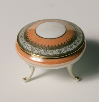 Vintage Art Deco Noritake Raised 3 - Legged Powder Jar - Tan Luster With Gold