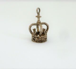 Quality Vintage Sterling Silver Royal Crown Charm Fob Pendant C1950 