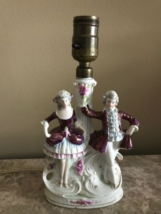 Vintage Porcelain Victorian Man And Woman Figurine Table Lamp Germany