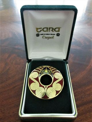 Vintage Tara Of Dublin Gold Plated & Enamel Celtic Pin Brooch W/box Ireland 2 "