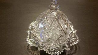Vintage Imperial Glass Butter Dish Dome Lid Cosmos Daisy Saw Tooth Starburst