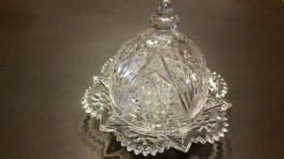 VINTAGE IMPERIAL GLASS BUTTER DISH DOME LID COSMOS DAISY SAW TOOTH STARBURST 2