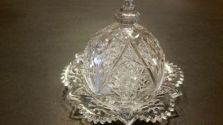 VINTAGE IMPERIAL GLASS BUTTER DISH DOME LID COSMOS DAISY SAW TOOTH STARBURST 3