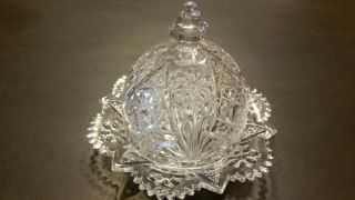 VINTAGE IMPERIAL GLASS BUTTER DISH DOME LID COSMOS DAISY SAW TOOTH STARBURST 4
