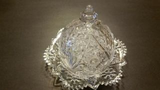 VINTAGE IMPERIAL GLASS BUTTER DISH DOME LID COSMOS DAISY SAW TOOTH STARBURST 5