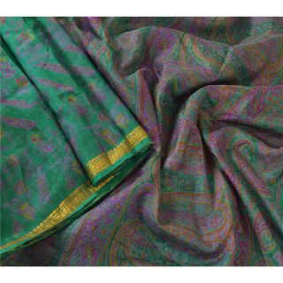 Sanskriti Vintage Printed Ethnic Saree 100 Pure Silk Craft Green Fabric Zari Bo 2