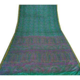 Sanskriti Vintage Printed Ethnic Saree 100 Pure Silk Craft Green Fabric Zari Bo 4