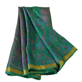 Sanskriti Vintage Printed Ethnic Saree 100 Pure Silk Craft Green Fabric Zari Bo 5
