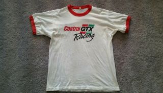 Vintage 80s Castrol Gtx Racing Ringer Xl T Shirt White Ford Chevrolet Motor Oil