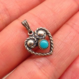 Old Pawn Vintage 925 Sterling Silver Bisbee Turquoise Gem Heart Tribal Pendant