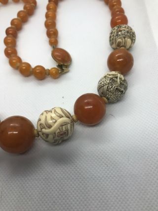 Odd Vintage Graduated Amber? Color Bead Necklace Signed Hong Kong