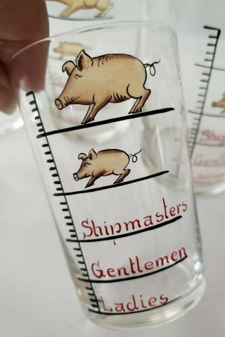 Vtg Art Deco 5 Pigs Shipmasters Gentlemen Ladies Bar Shot Glasses Novelty 2