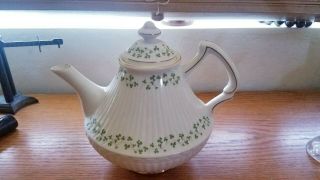 Vintage Royal Tara Ribbed Trelli Shamrock Teapot Fine Bone China Galway Ireland