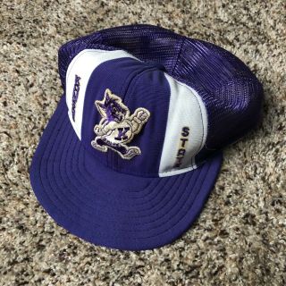 Vintage Kansas State Wildcats Mascot Logo Snapback Trucker Mesh Hat Cap Purple
