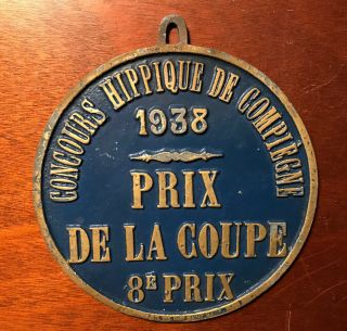 Vintage Blue 1938 French Horse Show Competition Cast Iron Award Plaque