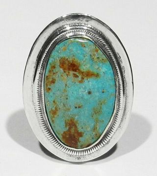 Large Vintage 1940s 50s Mexican 925 Silver Stunning Natural Turquoise Ring 6.  5