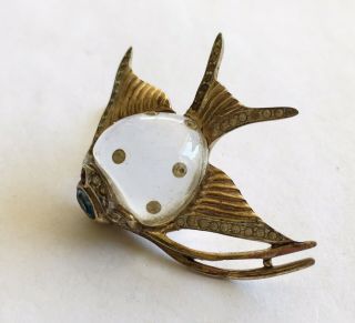 Vintage Sterling Coro Jelly Belly Angel Fish Pin With Lucite & Rhinestones