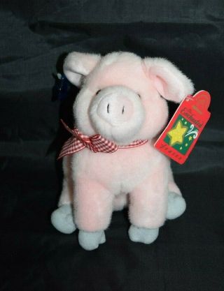 Vintage 1993 Clovis Pig Plush By Applause The Enchanted Season Tags Red Bow 9 "
