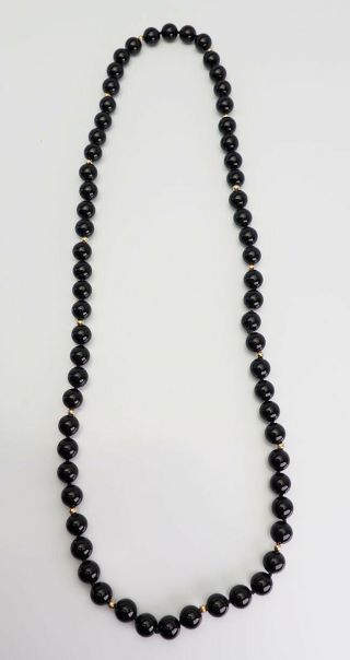 Elegant Vintage Round Black Onyx And 14k Gold Bead Necklace