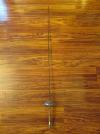 Vintage Fencing Foil W/ Rope French Grip - 35.  5 " Long Rectangular Blade