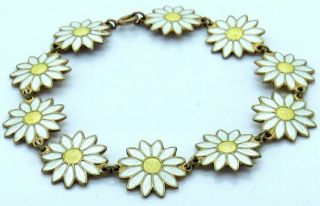 Quality Vintage Gold On Sterling Silver Enamel Daisy Chain Bracelet