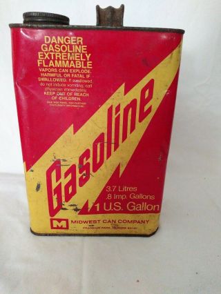 Vintage Midwest Can Company 1 Gallon Metal Gas Gasoline Can