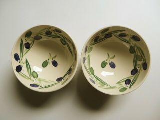 Vtg Pair Emma Bridgewater Olives French Bowls Hand Decorated Spongeware C1997