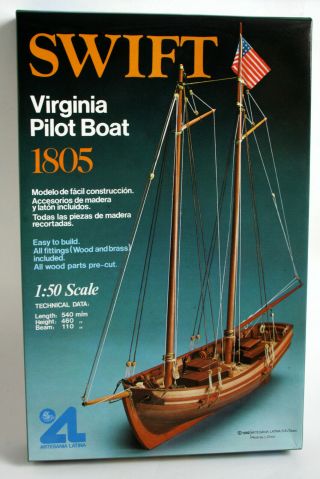 Model Ship Kit Swift Virginia Pilot Boat 1805 Wooden 1/50 Artesania Latina Vtg