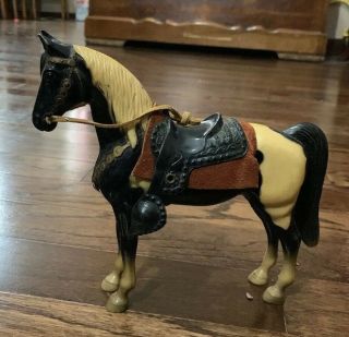 Vintage Breyer Black Pinto Western Horse W/ Snap Plastic Saddle Leather Blanket