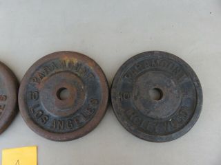 4x Vintage Paramount Los Angeles HOLLYWOOD 10 lb Cast Iron Weight Plates weights 2