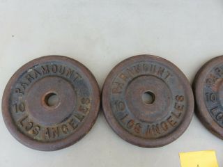 4x Vintage Paramount Los Angeles HOLLYWOOD 10 lb Cast Iron Weight Plates weights 3