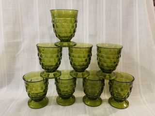 Vtg Set Of 8 Indiana Glass Colony Whitehall Avocado Green Water/juice Goblets