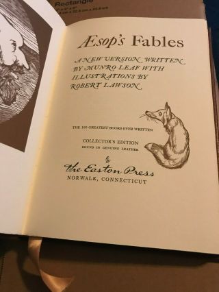 Easton Press 100 Greatest Books Aesop ' s Fables Lawson Collectors Edition 5