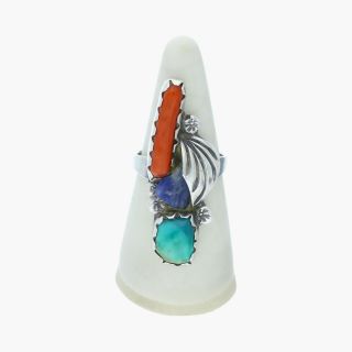 Navajo / Sterling Silver Vintage Elongated Turquoise Coral Lapis / Ring 6 (6g)