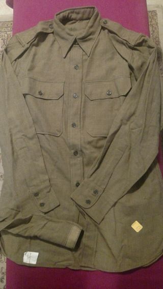 Vtg Ww2 40s Us Army Green Wool Button - Up Field Work Shirt 14.  5x32 S M