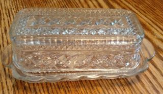 Vintage.  Elegant Heavy.  Cut Clear Etched Glass Butter Dish With Lid