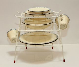 Vintage Retro Plate & Cup Rack / Stand - Metal With Plastic Coating - Gvc